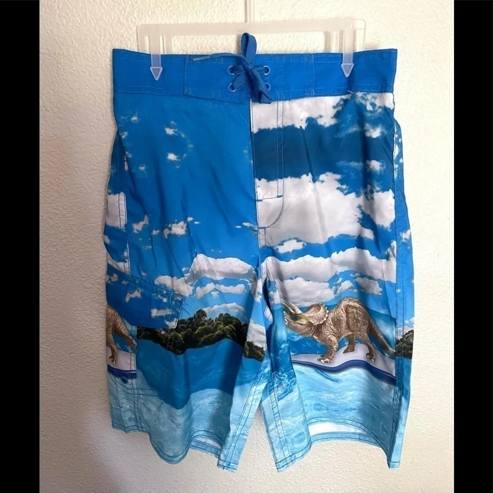 JOE BOXER Dinosaur triceratops print swim trunks board shorts size Large 10/12